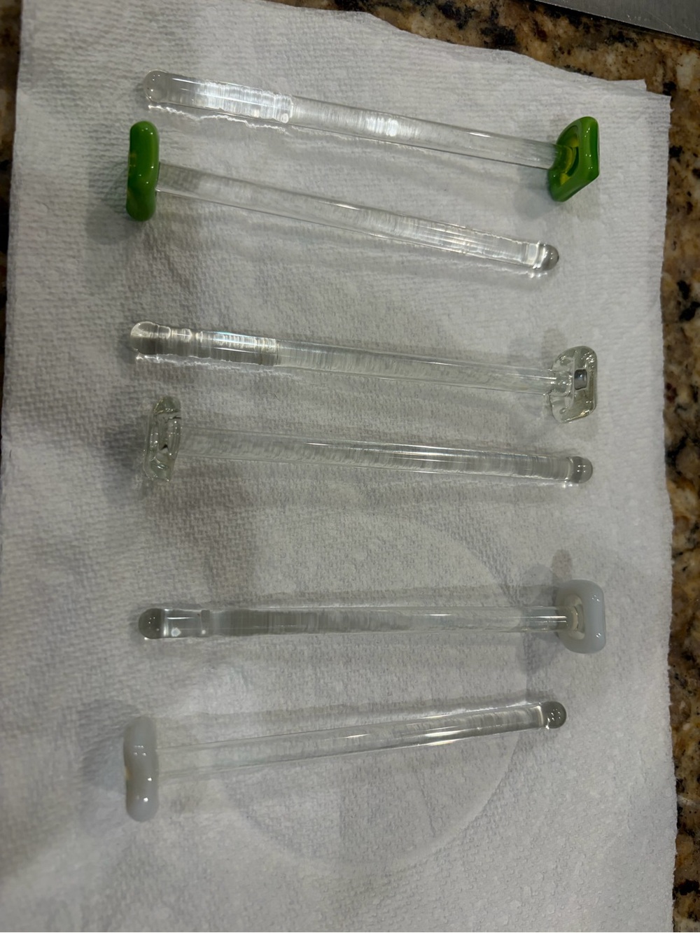 Clear Glass Stirring Rods with Green and White Ends - Pack